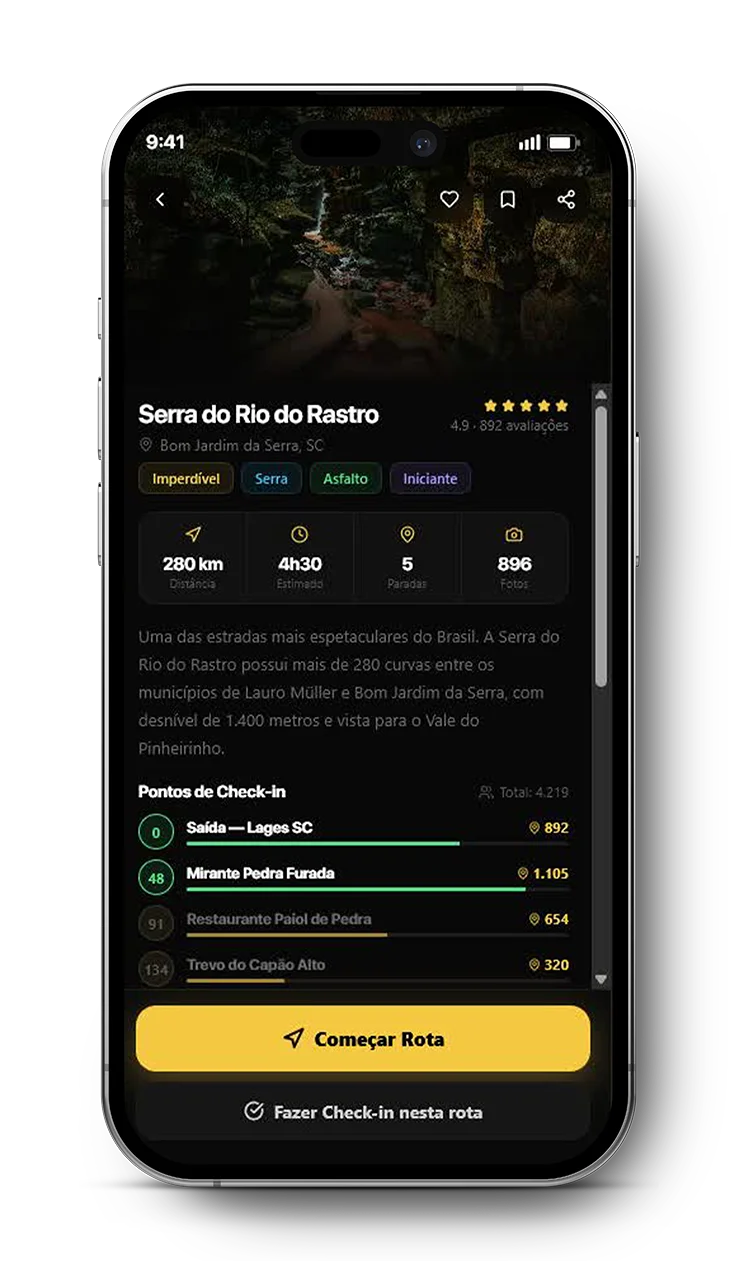 Tela de rotas curadas
